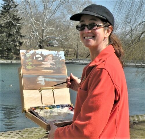 Artist Julie Riker enjoying the very definition of the plein air style of painting Julie Riker