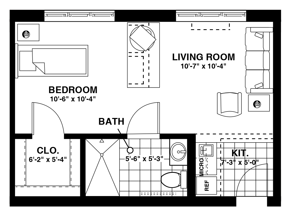 Large Studio - 330 sq feet