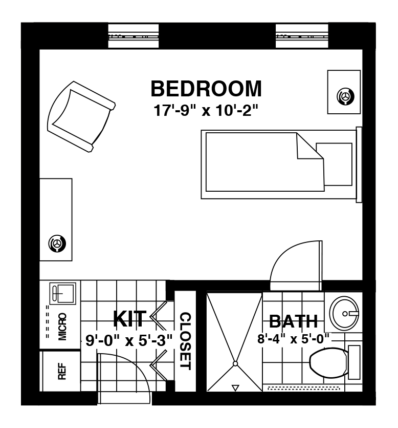 Studio - 275 sq feet